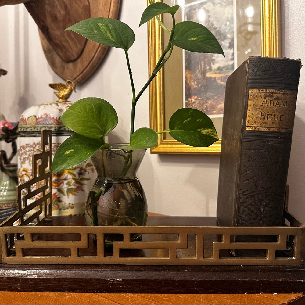 Vintage Chinoiserie Brass and Wood Shelf - Picture 8 of 9